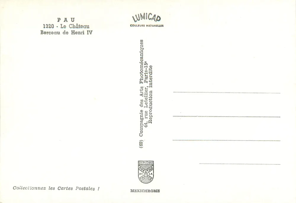 Wiege von Henri IV — Pau — Verlag LUMICAD - Rückseite