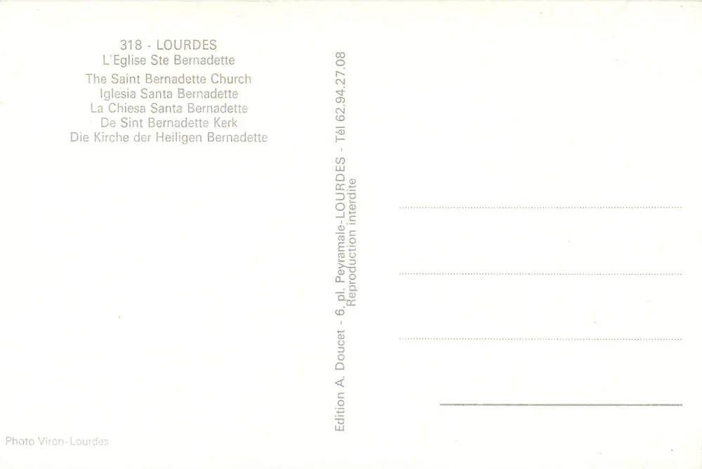 Lourdes — Igreja de Santa Bernadette — Foto Viron-Lourdes - Verso