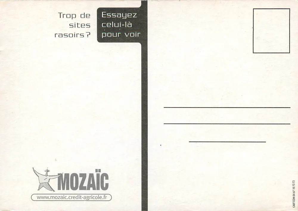 Publicidade para Mozaïc Crédit Agricole — editor Mozaïc, n° de série CARTCOM 04-67 107273 - Verso