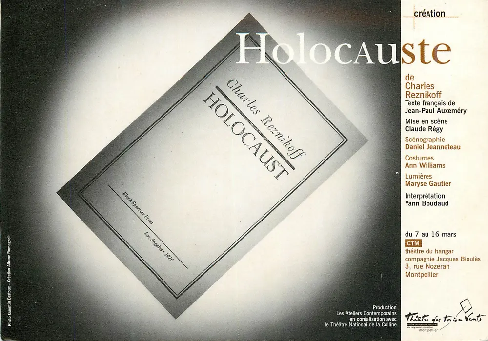 Holocaust — Werk von Charles Reznikoff — Theater des Trois Vents, Montpellier - Vorderseite