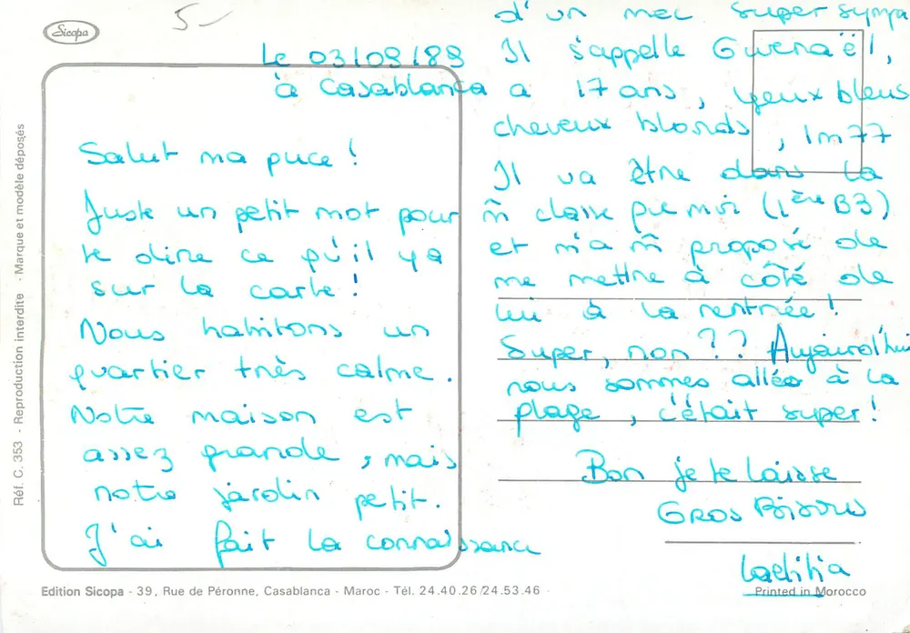 Chegada bem-sucedida ao Marrocos — Bisous — Edição Sicopa, Ref. C.953 - Verso