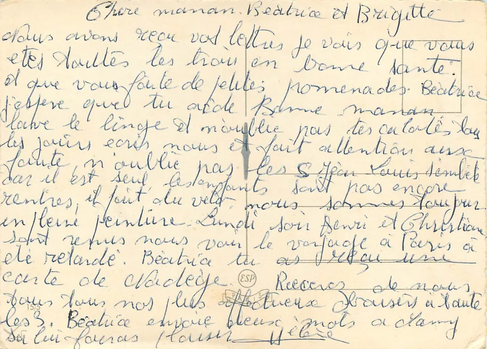 Fille dans une voiture rouge — illustration humoristique — texte imprimé et manuscrit - Rückseite
