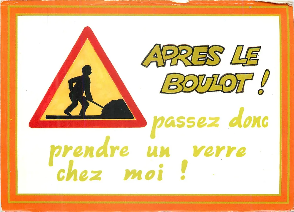 Carte publicitaire — panneau de chantier avec texte humoristique — Éditions LYNA, n° 1002/2 - Frente