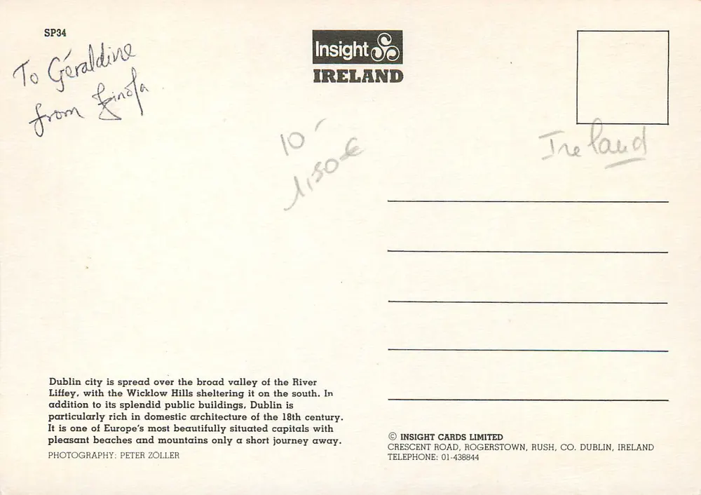 Rio Liffey — Dublin — Insight Cards Limited SP34 - Verso