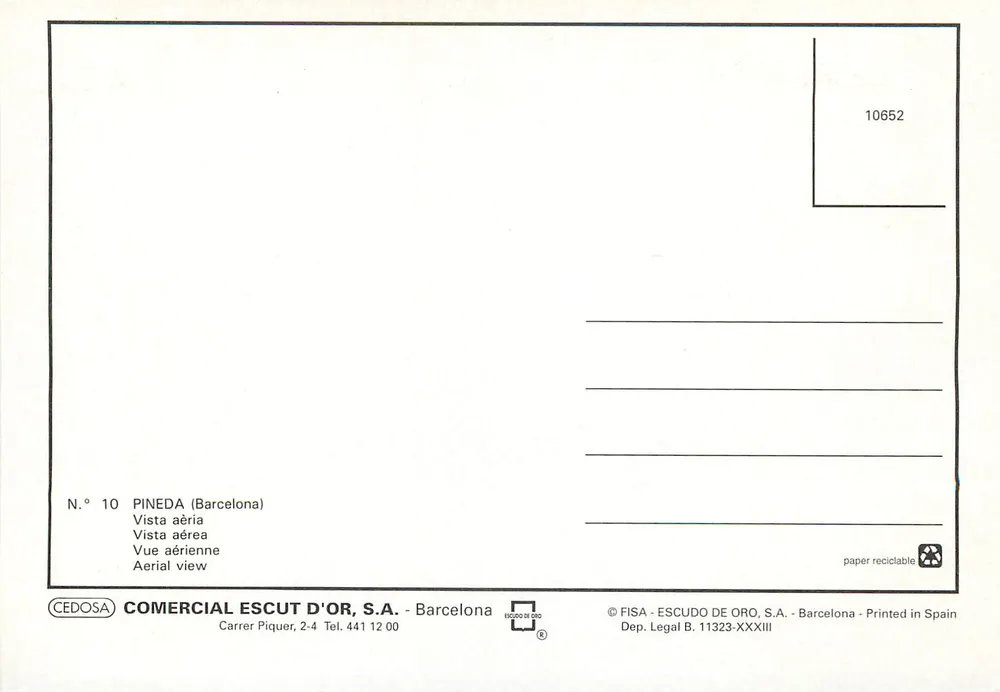 Pineda — luchterzicht — COMERCIAL ESCUT D'OR, S.A. - N° 10 - Achterkant