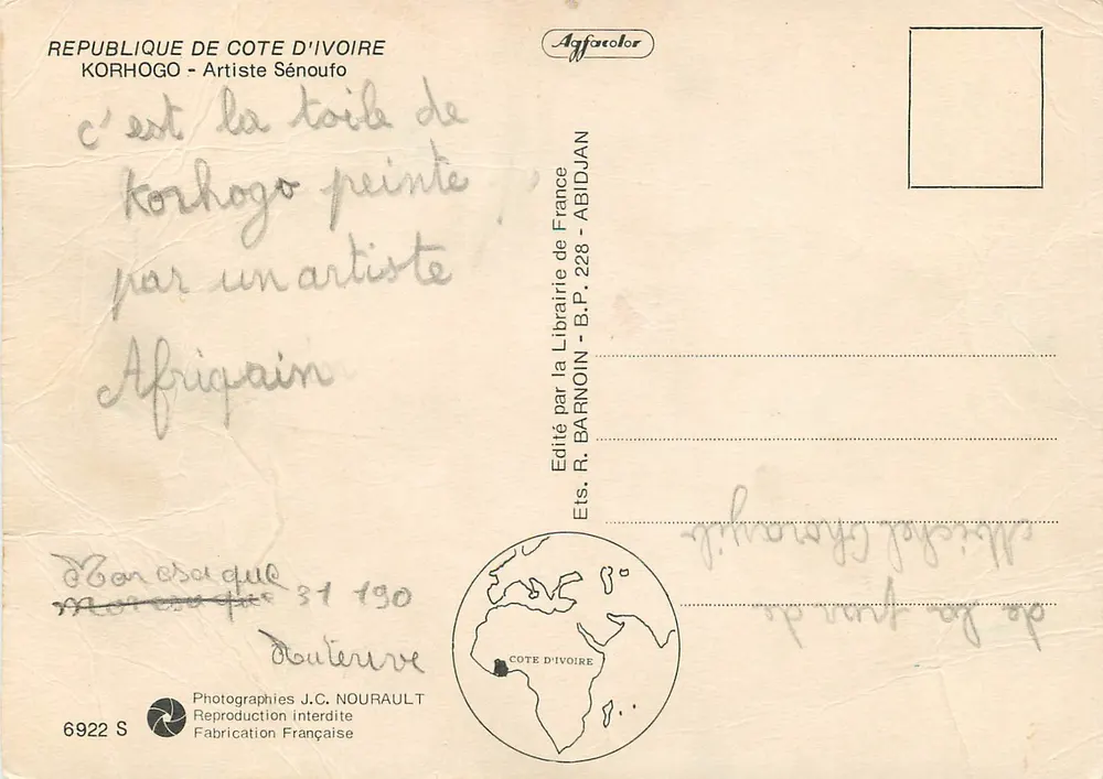 Sénoufo-Künstler in Korhogo — Ölgemälde — Verleger Agfacolor - Rückseite