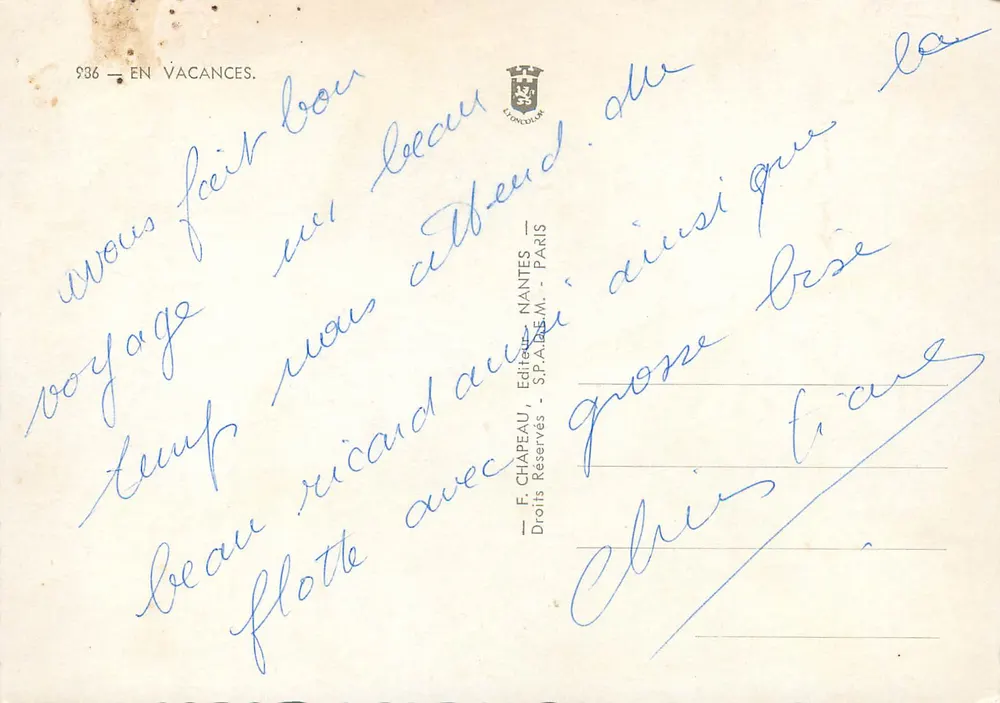 Árvore na beira do mar — Mil Beijos Sua velha ramagem — F. Chapeau, N° 936 - Verso