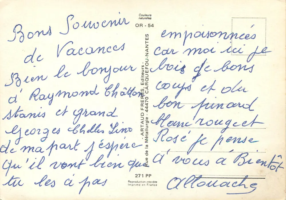 Homem em cave a vinho — texto humorístico — Artaud Frères, OR-54 - Verso