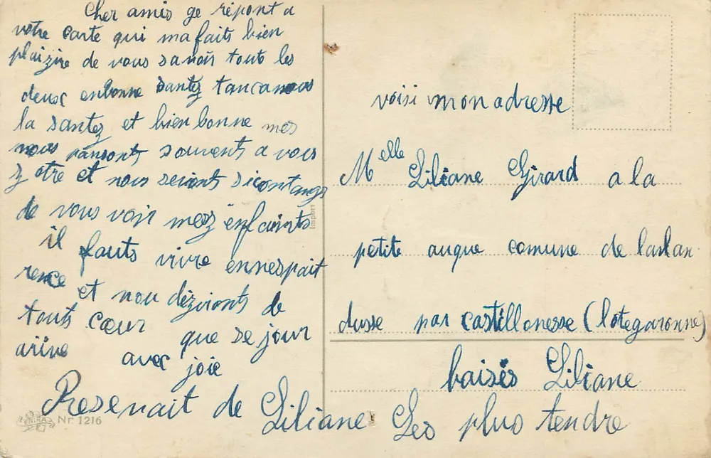 Buquê de pêssegos em um cesto — editor 'L'Écho de la Poste', n° 1216 - Verso