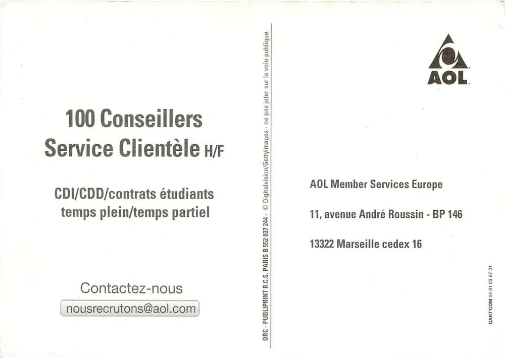 AOL Marseille — Rekrutierung von 100 Kundenberatern H/F — AOL Member Services Europe - Rückseite