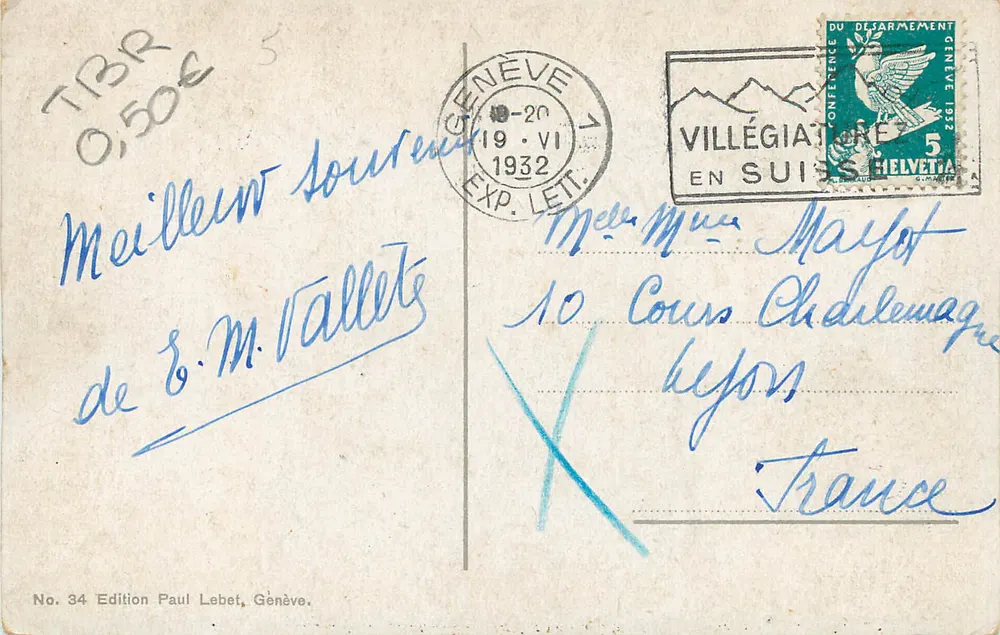 Genova. Confluenza dell'Arve e del Rodano — Edizione Paul Lebet, n° 34 - Verso