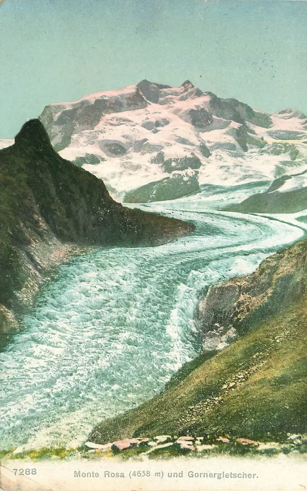Monte Rosa (4638 m) und Gornergletscher — Phototypie Co., Neuchâtel, n° 7288 - Frente