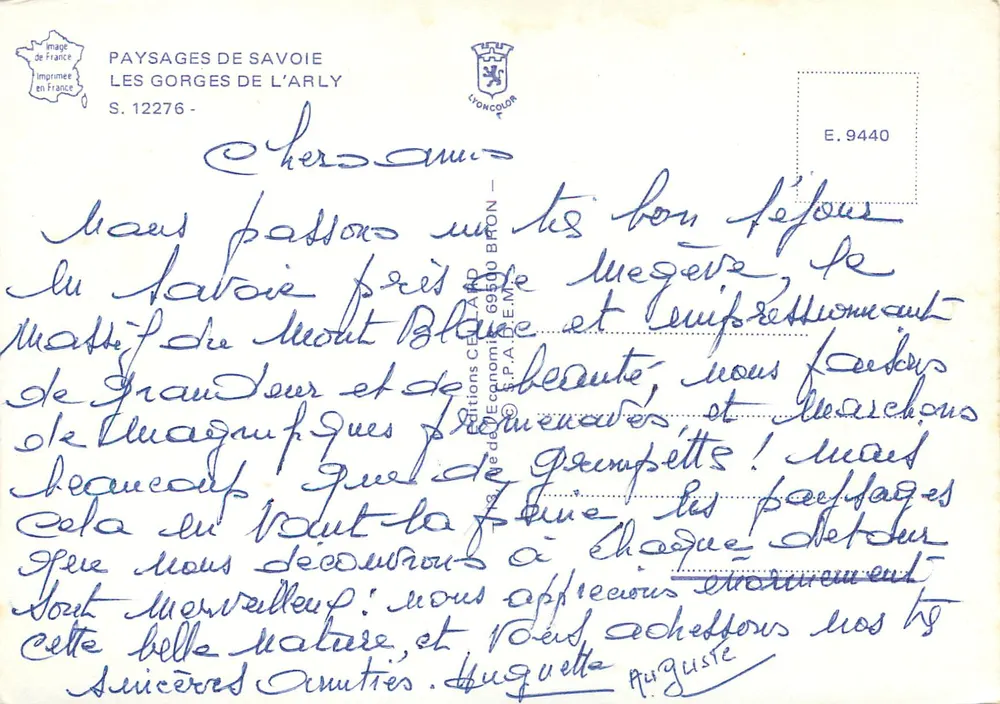 Gorges de l'Arly — Paisagens da Saboia — Edições Lyoncolor, S. 12276 - Verso