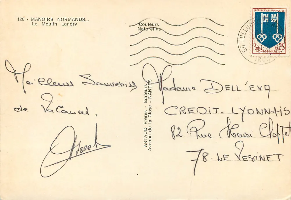 Le Moulin Landry — Norman Manors — Publisher Artaud Frères, Nantes, no. 126 - Back