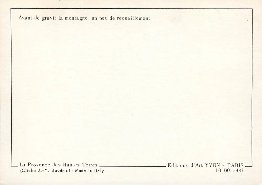 Ruínas de um campanário — Provence — Éditions d'Art YVON, n° 10 00 7481 - Verso