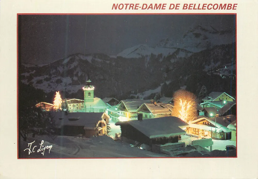Notre-Dame de Bellecombe — vue nocturne enneigée — J.-C. Ligeop - Recto