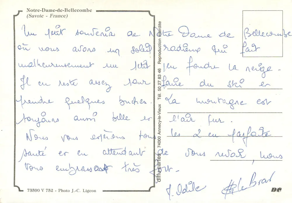 Notre-Dame de Bellecombe — vue nocturne enneigée — J.-C. Ligeop - Verso