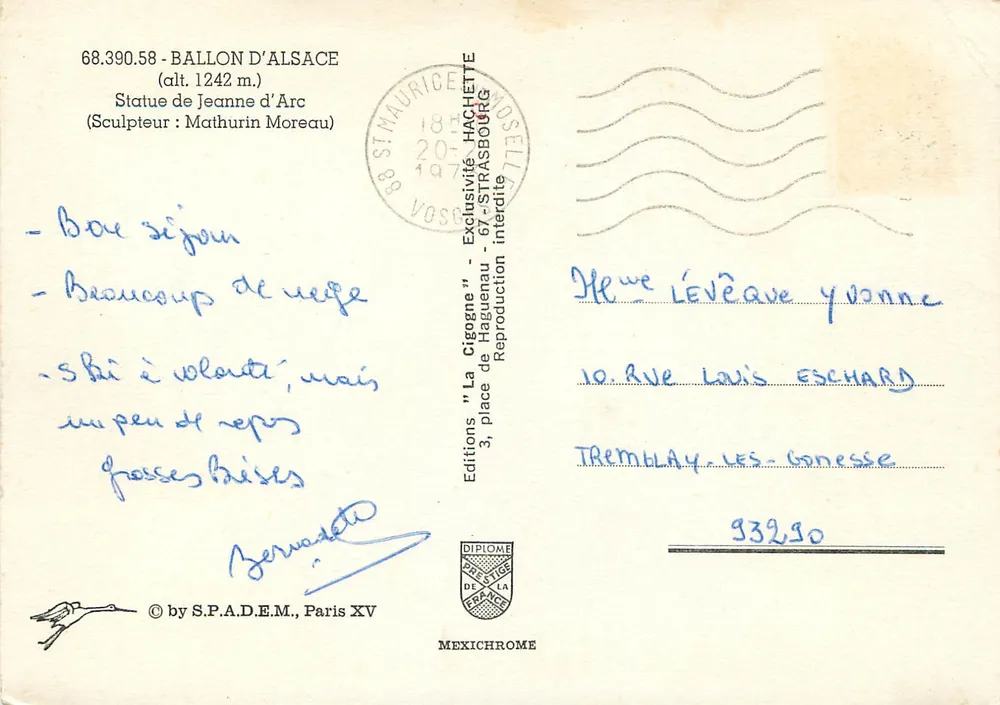 Balão da Alsácia — Estátua de Joana d'Arc — Edições Hachette - Verso