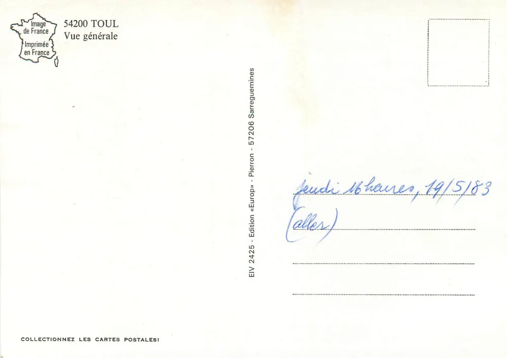 Toul — Vista geral — Edição «Europ» - Pierron, n° 2425 - Verso