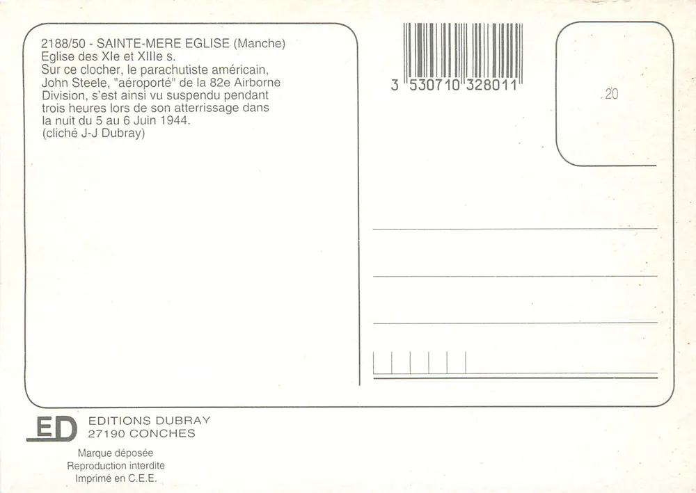 Ste-Mère-Église — Kirche — Éditions Dubray, n°2188/50 - Rückseite