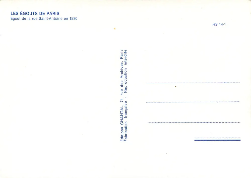 Abwasserkanal der rue Saint-Antoine — Paris — Éditions CHANTAL, HS 14-1 - Rückseite