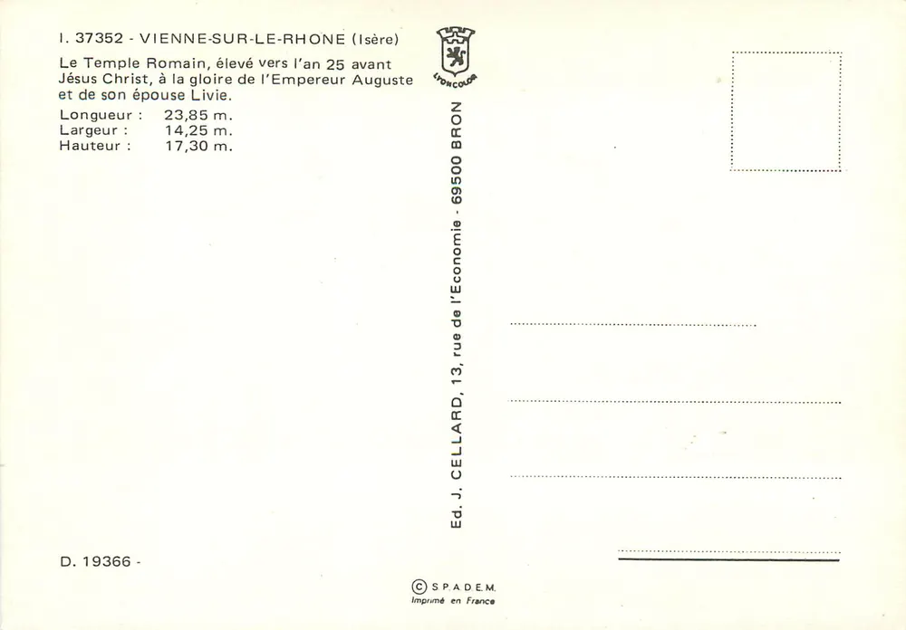 Wenen - Romeinse Tempel van Augustus en Livia — Éd. J. Cellard, n° 37352 - Achterkant