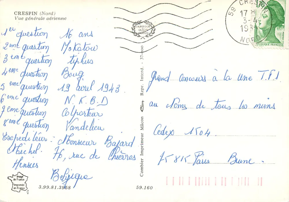 Crespin (Nord) — Vista generale aerea — Editore Mâcon - Verso