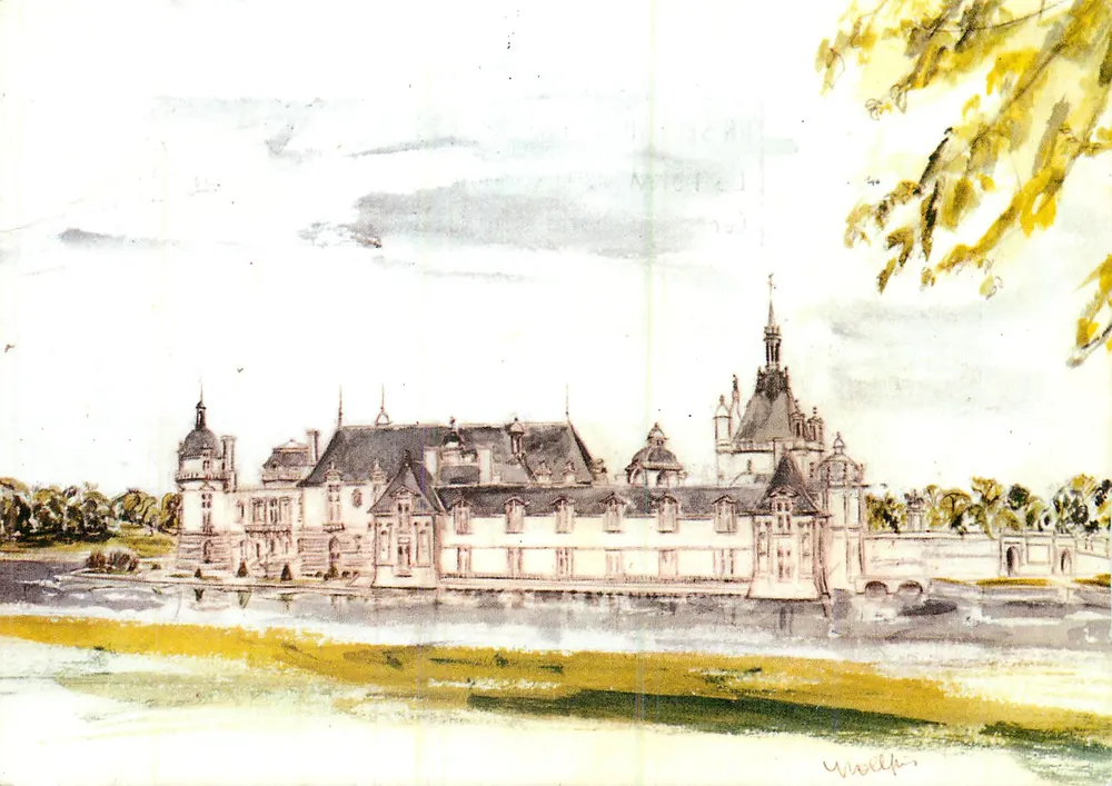Zamek w Chantilly — aquarelka Yvonne DOLLIFUS — wydawnictwo Combiér - Awers
