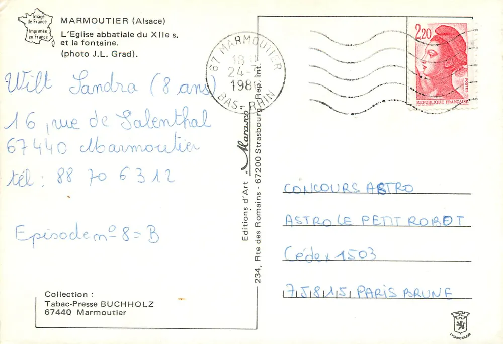 Marmoutier (Elsass) — Die Abteikirche des 12. Jahrhunderts und die Fontäne — Kunstausgaben - Rückseite