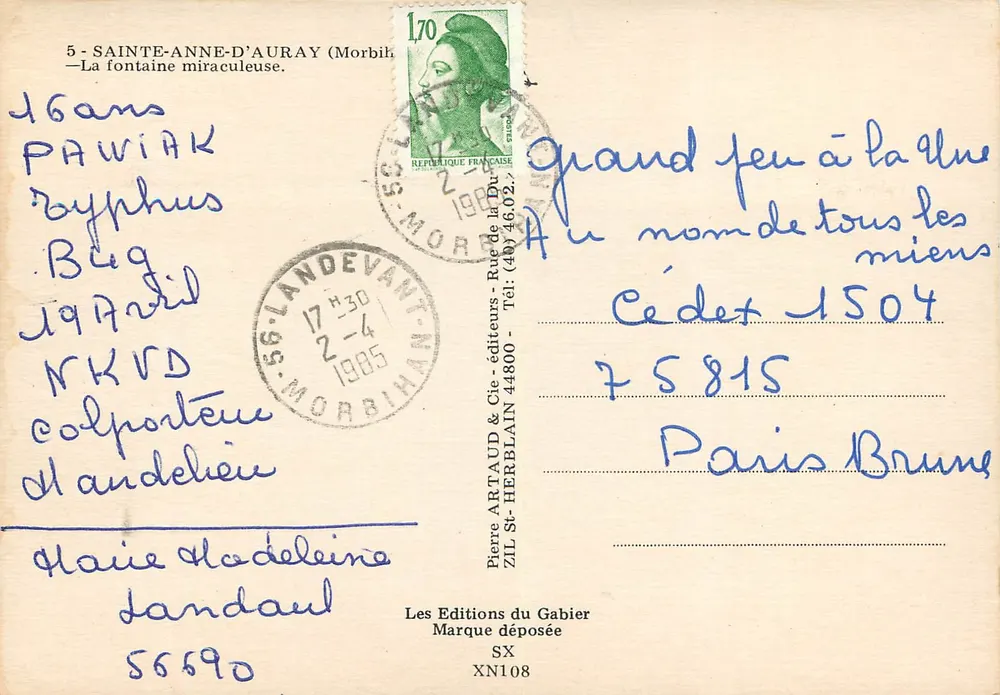 Sainte-Anne-d'Auray — A fonte milagrosa — Les Éditions du Gabier, n° SXN108 - Verso