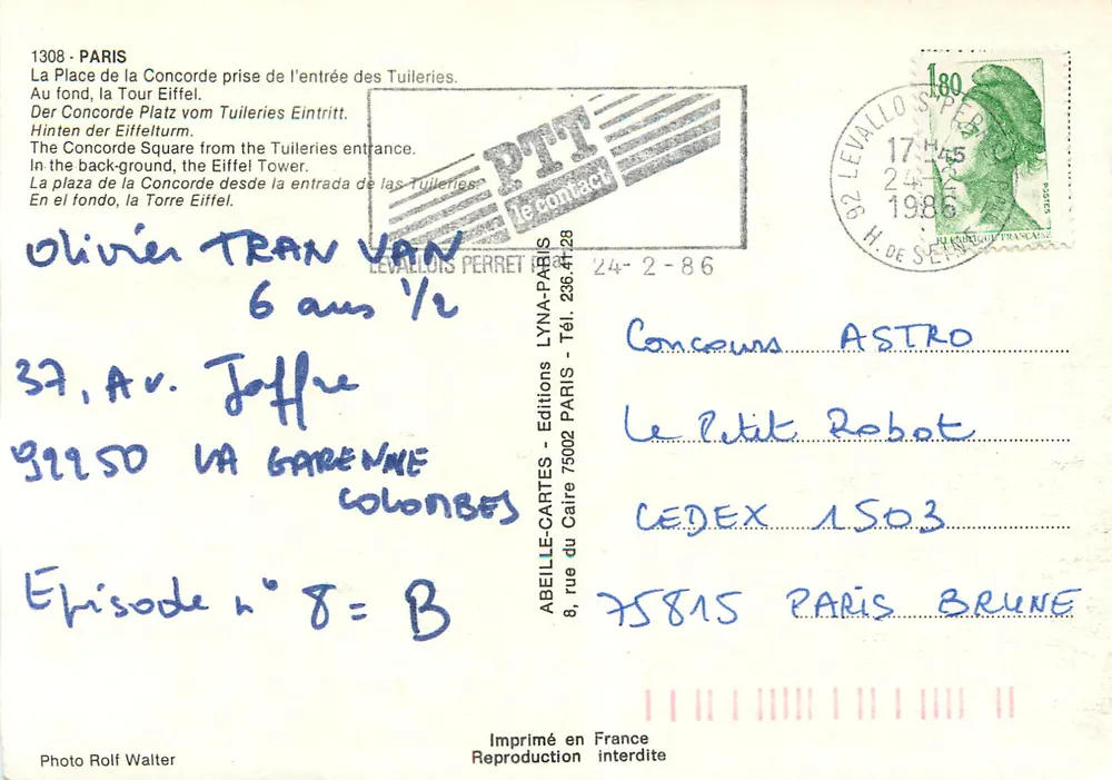 Place de la Concorde — Ansicht von der Eingangstür der Tuileries — Editions LYNAPARIS - Rückseite