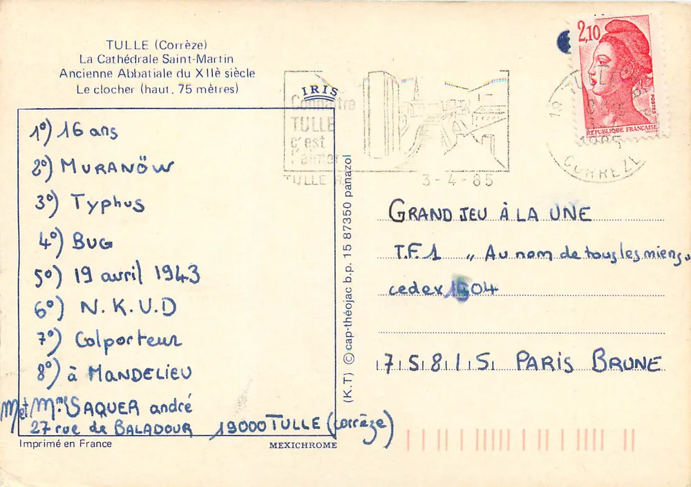 Tulle (Corrèze) — Catedral São Martinho, torre do século XII — editor IRIS - Verso