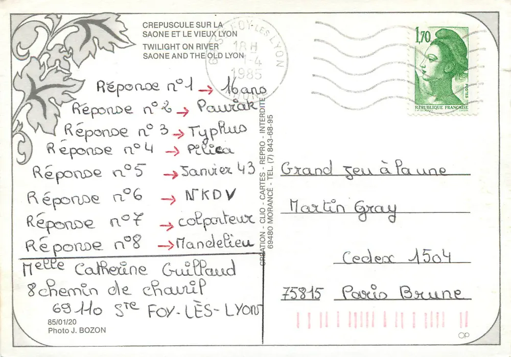 Crepusque sur la Saône et le Vieux Lyon — Création Clio-Cartes - Repro-Interdite - Verso