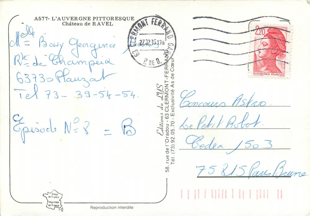 Schloss Ravel — pittoreske Auvergne — Éditions du Lys - Rückseite