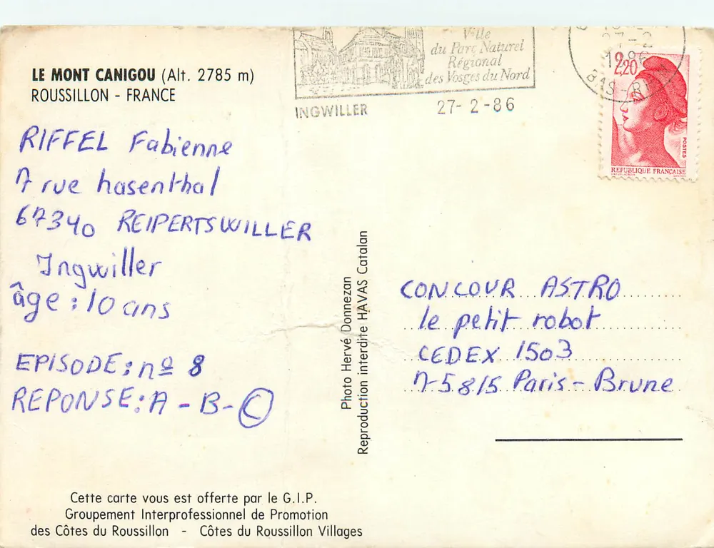 Côtes du Roussillon — Schneebedeckter Mont Canigou — G.I.P. Werbepostkarte - Rückseite