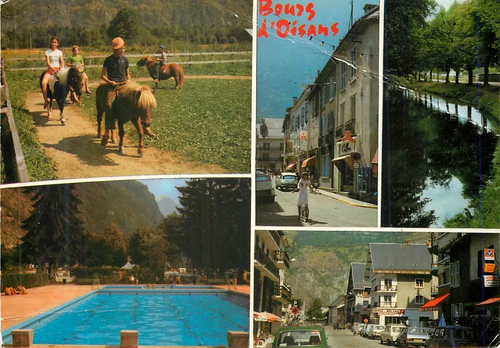 Bourgs d'Oisans — vue de la ville, chevaux, piscine et canal — Éditions de l'Économie - Frente