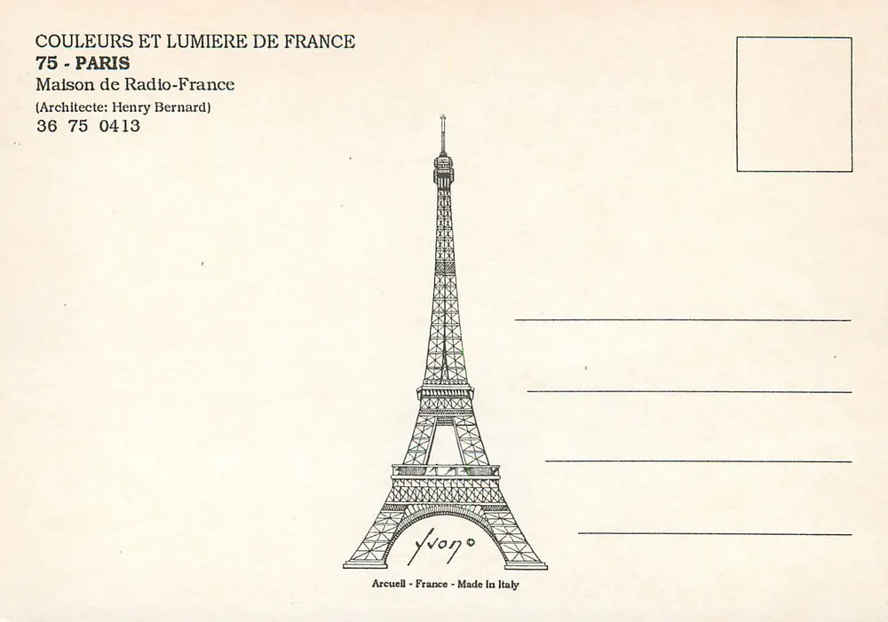 Maison de Radio France — Paris — éditeur Arcuelli, n° 36 75 0413 - Verso