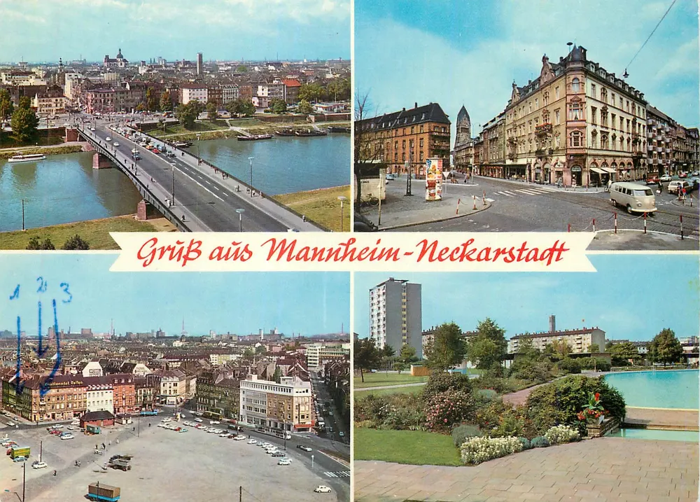 Mannheim-Neckarstadt — panoramische en stedelijke weergave — Verlag Color-Studio Joenecke, Col. Nr. 31 - Voorkant