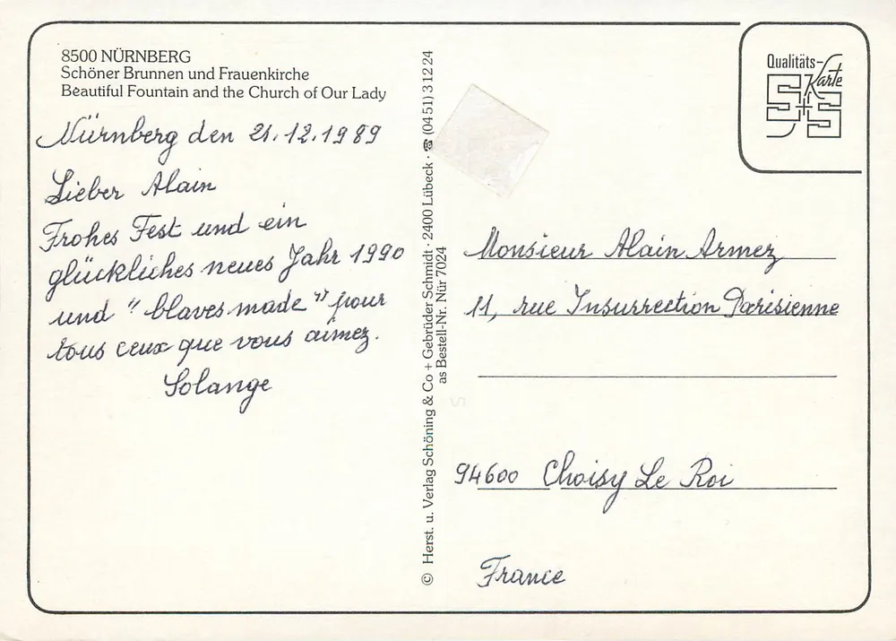 Nürnberg — Schöner Brunnen und Frauenkirche — Verlag Schöning & Co + Gebrüder Schmidt - Verso