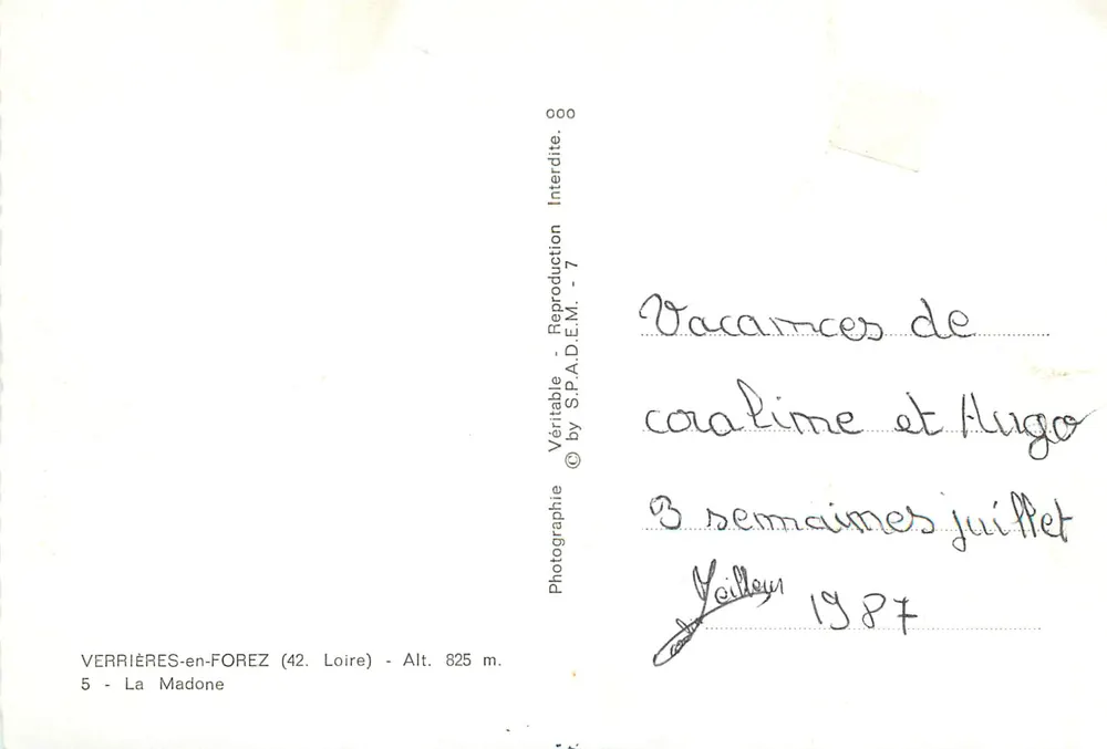 Verrières-en-Forez — La Madone — S.P.A.D.E.M. - Rückseite