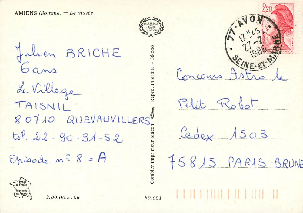 Amiens (Somme) — O museu — Imprimeur Combier - Verso