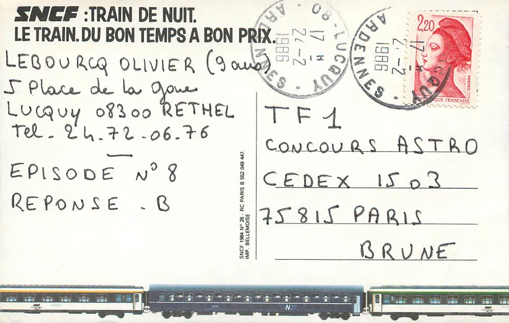Trem noturno — SNCF — Episódio n°8 — Imp. Bellemoise - Verso