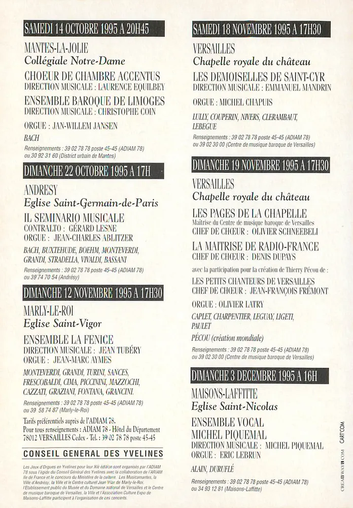 Jeux d'Orgues en Yvelines — Xe edição - Outono 1995 — ADIAM 78 - Verso