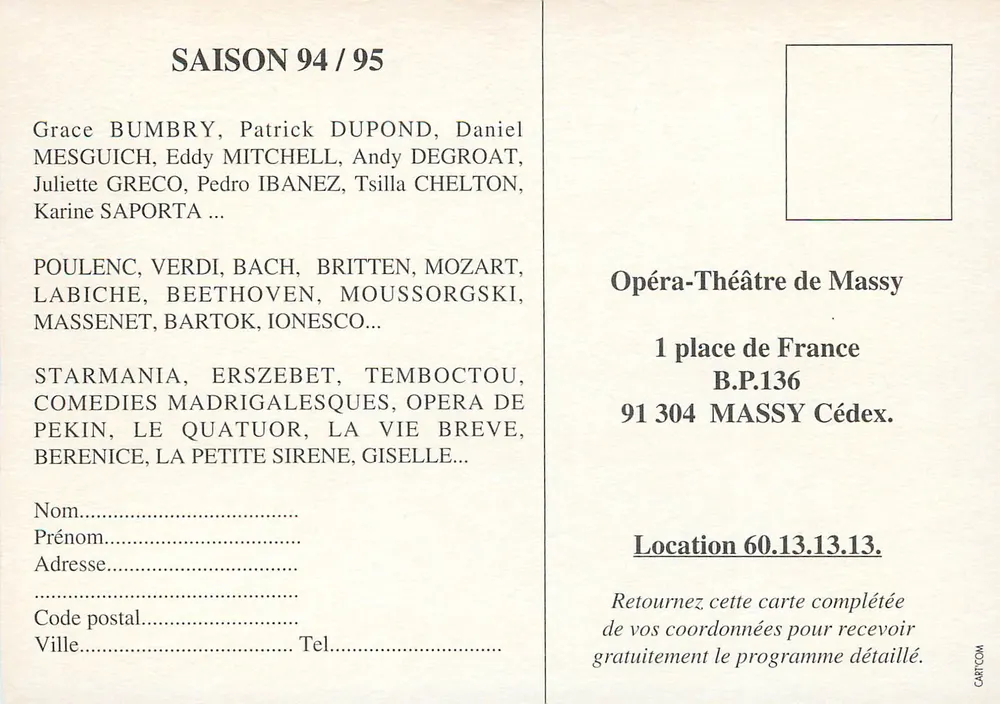 Opéra-Théâtre de Massy — Saison 94/95 — Michel Bouvet - Verso