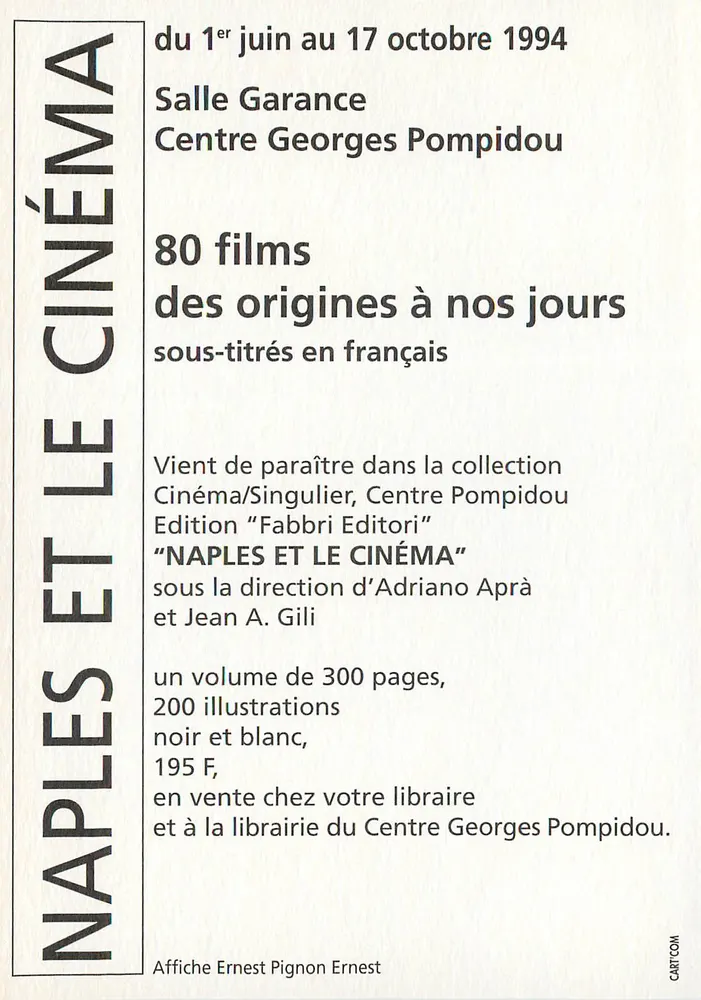Naples und das Kino — 80 Filme vom 1. Juni bis 17. Oktober 1994 — Salle Garance, Centre Georges Pompidou - Rückseite