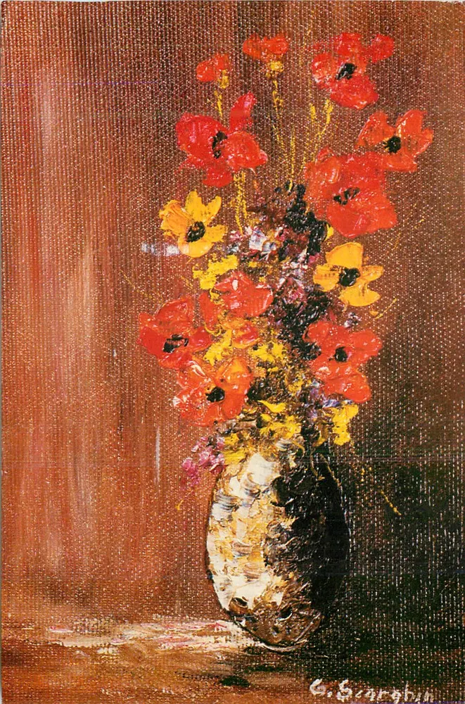 Vase de fleurs — Peinture au couteau — G. Scarabin - Recto