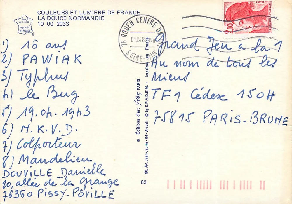 Douce Normandie — Paisagem rural com fazenda de palha, flores e vacas — Edições Jean-Jaurès-94 - Verso