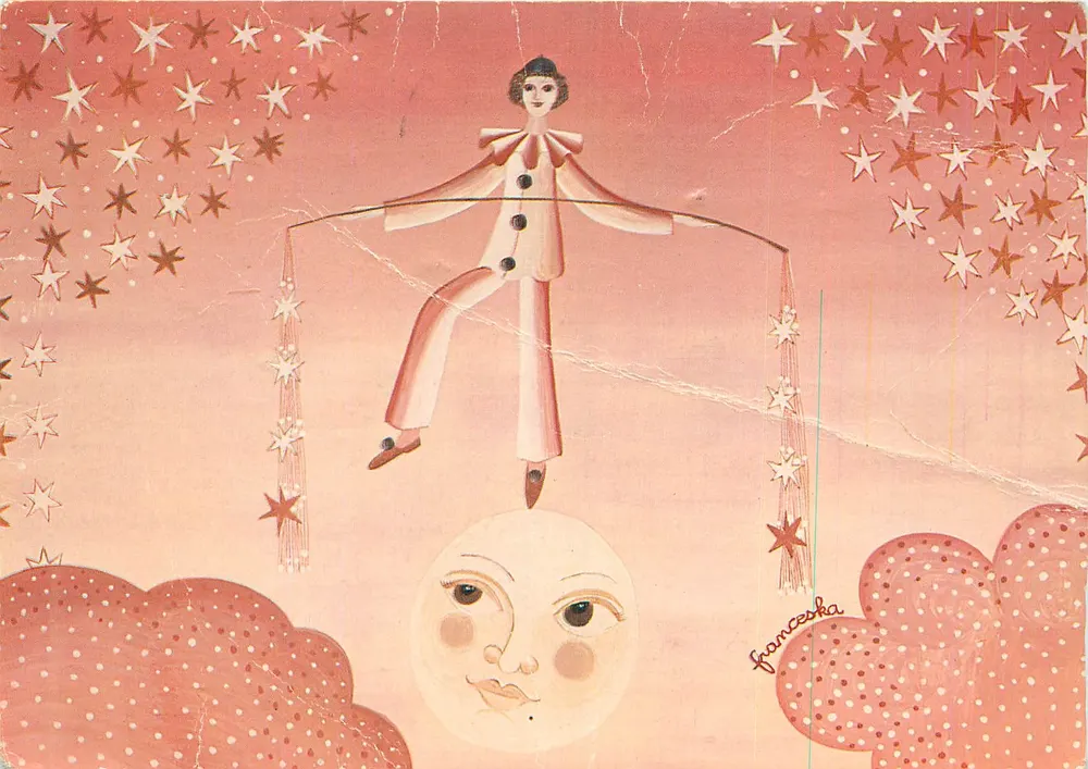 Pierrot Funambule — acrobate sur la lune — éditeur FRANCESKA, n°2194 - Frente