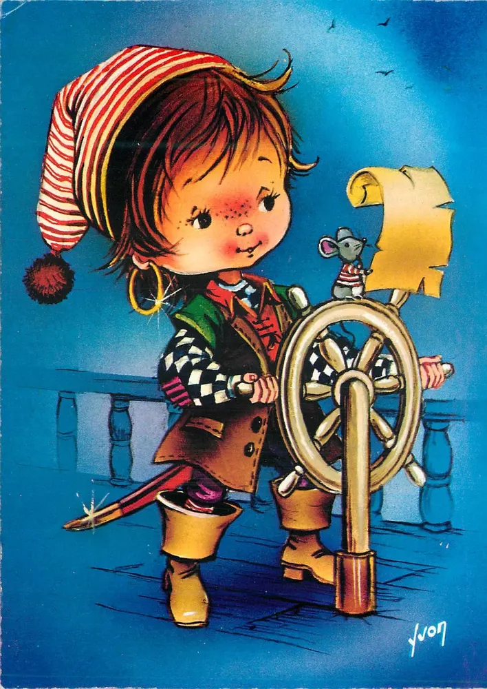 Dziecko pirata — z myszą — rysunek Yvona - Awers