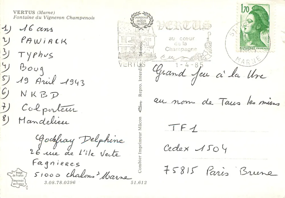 Fontäne des Winzers — Vertus (Marne) — Drucker Mâcon - Rückseite